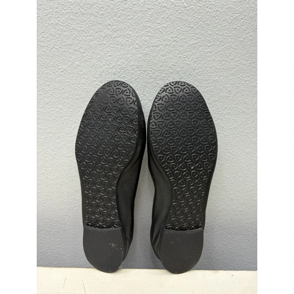 Tory Burch Reva Ballet Flats Womens Size US 9 Black Leather Silver Logo